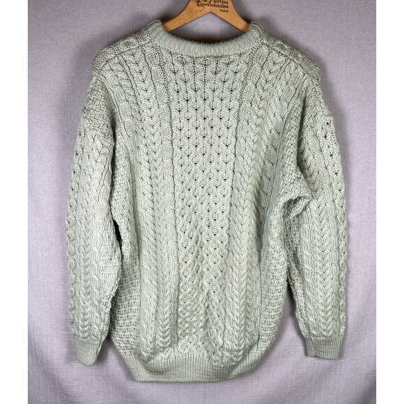 Vintage Carraig Donn Aran Cable Knit Sweater Size Large Fisherman Wool Ireland - Picture 2 of 8